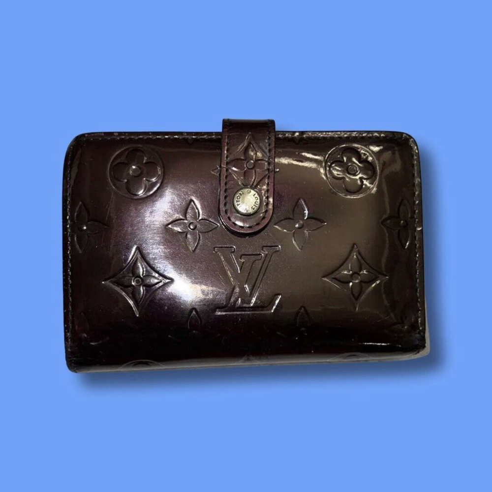 Authentic Louis Vuitton LV Vernis Portefeuille Viennois Leather Wallet Dark Red